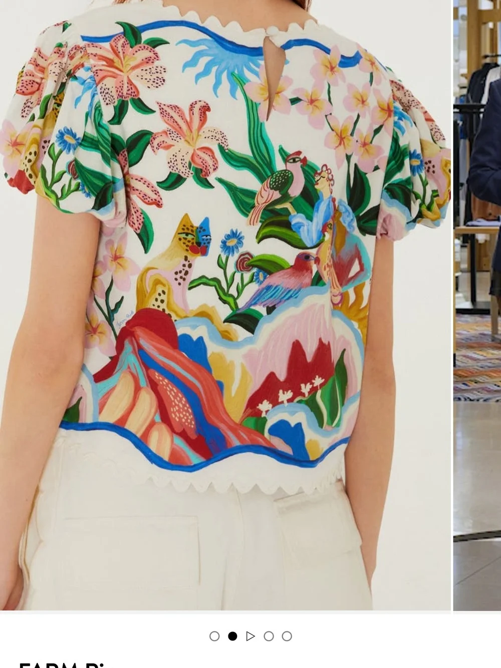 Farm Rio White Floral Embroidered Puff-Sleeve Top